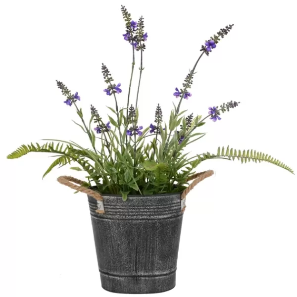 Arrangements & Greenery-Kirkland's Home Lavender And Fern Arrangement In Iron Pot, 18 In. Green/Purple