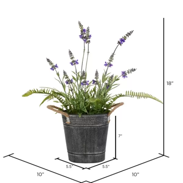 Arrangements & Greenery-Kirkland's Home Lavender And Fern Arrangement In Iron Pot, 18 In. Green/Purple