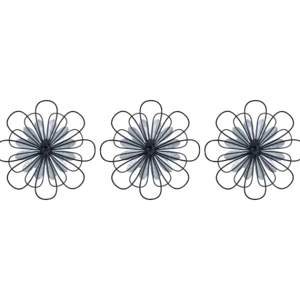 Wall Plaques-Kirkland's Home Layered Metal & Wood Flower Wall Plaques, Set Of 3 Black/Tan}Multi