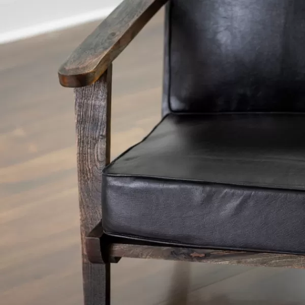 Accent Chairs-Kirkland's Home Leather And Wood Accent Chair Black