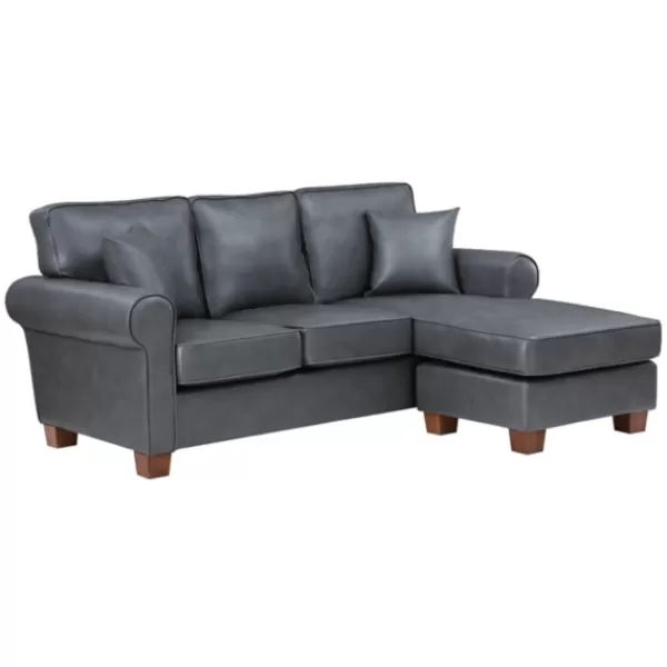 Sofas & Loveseats-Kirkland's Home Leather Rolled Arm Sectional Gray