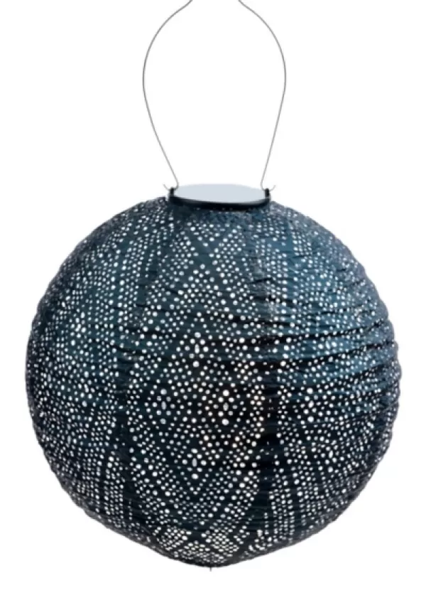 Outdoor Lighting-Kirkland's Home Led Round Dark Outdoor Hanging Lantern Blue