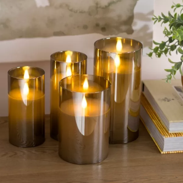 Flameless Candles-Kirkland's Home Led Soft Flame Glass Pillar Candle, 4X6 In. Gray