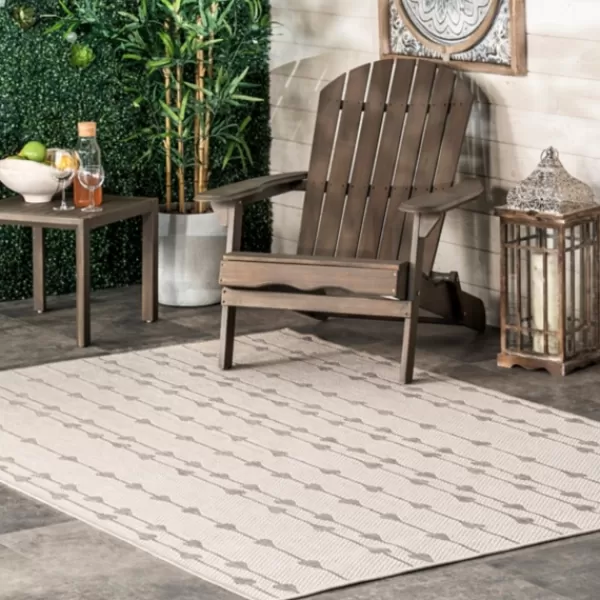 Outdoor Rugs-Kirkland's Home Lela Gray Raindrop Cascade Outdoor Rug, 5X8 Gray/Tan