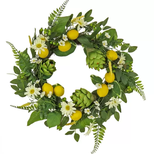 Wreaths-Kirkland's Home Lemon And Artichoke Daisy Wreath Green/Yellow