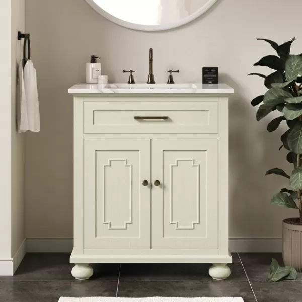 Bathroom Furniture-Kirkland's Home Leonhard Marble Sink Vanity Ivory