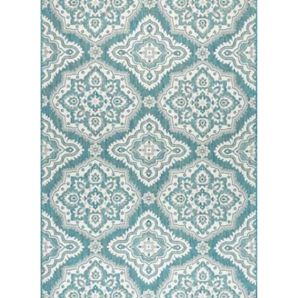 Outdoor Rugs-Kirkland's Home Leslie Green Floral Trellis Outdoor Rug, 5X8 Green/White