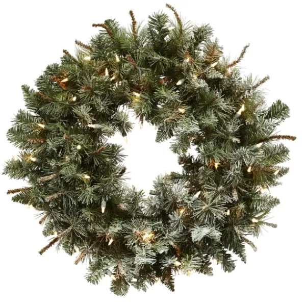 Wreaths-Kirkland's Home Liana Lightly Frosted Pine Pre-Lit Wreath, 30 In. Green