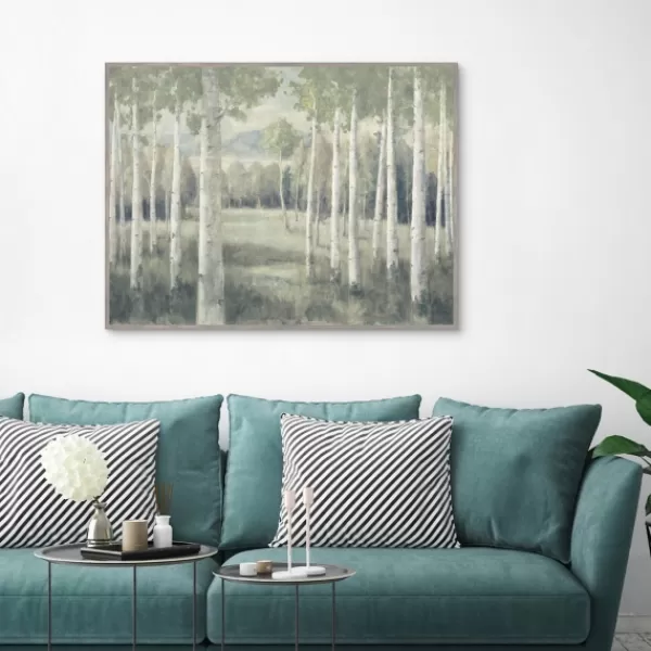 Framed Art-Kirkland's Home Light Aspens Forest Framed Wall Art Gray/White/Green