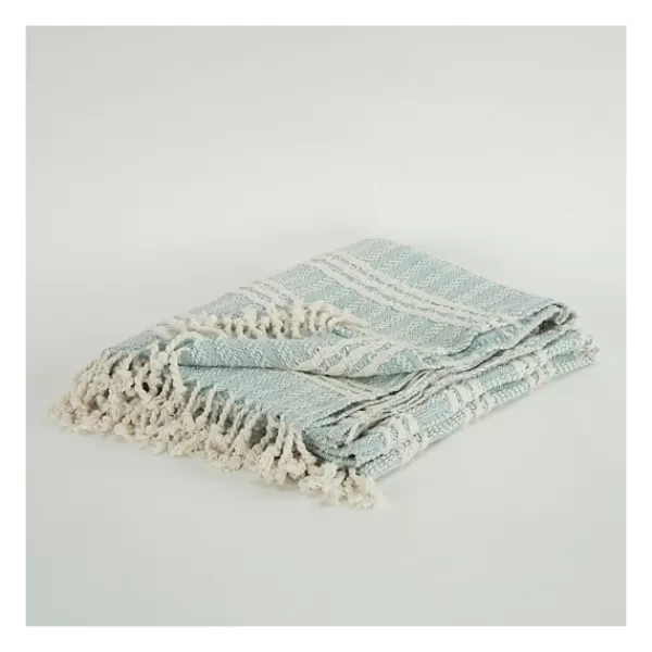 Blankets & Throws-Kirkland's Home Light Blue And Ivory Striped Cotton Throw Blue/Ivory