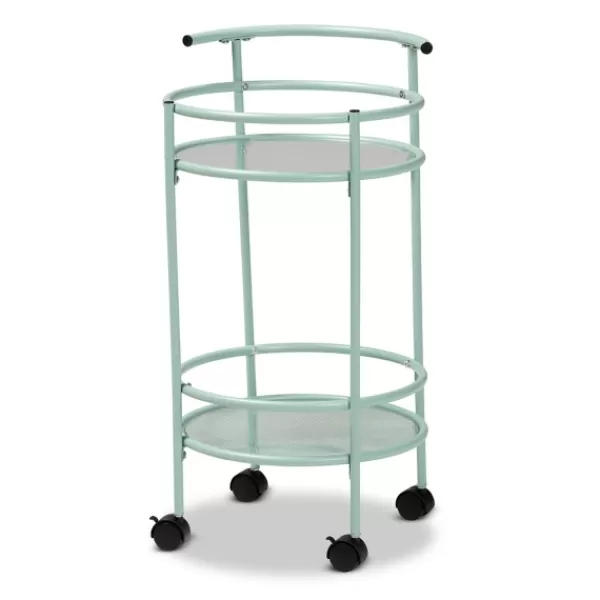 Kitchen Islands & Bar Carts-Kirkland's Home Light Blue Round Metal Bar Cart