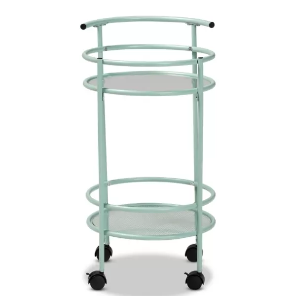 Kitchen Islands & Bar Carts-Kirkland's Home Light Blue Round Metal Bar Cart