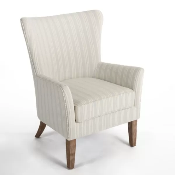 Accent Chairs-Kirkland's Home Light Blue Stripe Wingback Accent Chair White/Blue