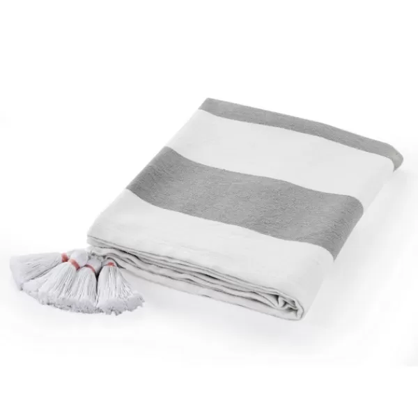 Blankets & Throws-Kirkland's Home Light Gray Cabana Stripe Tassel Throw Gray/White