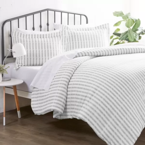 Duvets-Kirkland's Home Light Gray Stripes 3-Pc. Queen Duvet Cover Set Gray/White