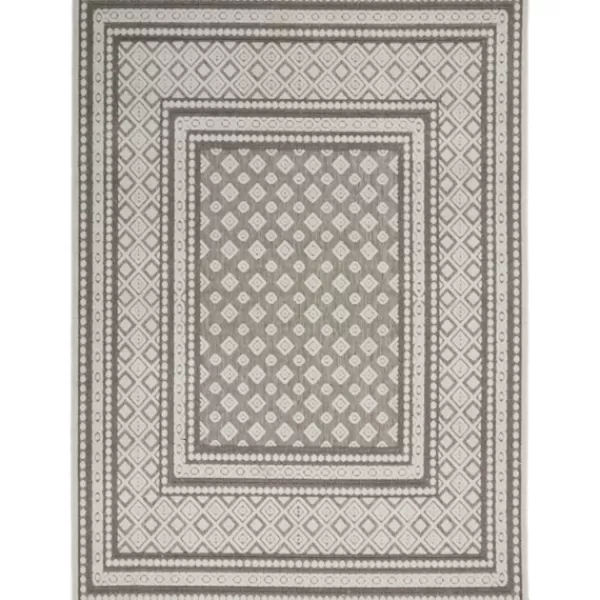 Outdoor Rugs-Kirkland's Home Light Gray Tile Motif Outdoor Area Rug, 5X7 Gray/White