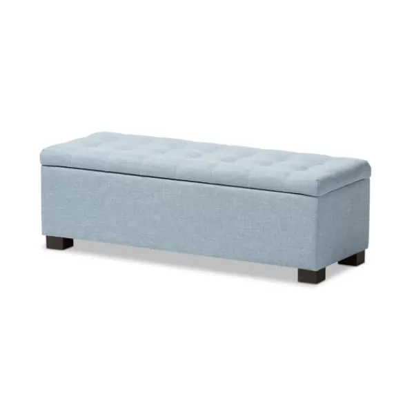 Benches & Ottomans-Kirkland's Home Light Grid Tufted Upholstered Ottoman Blue