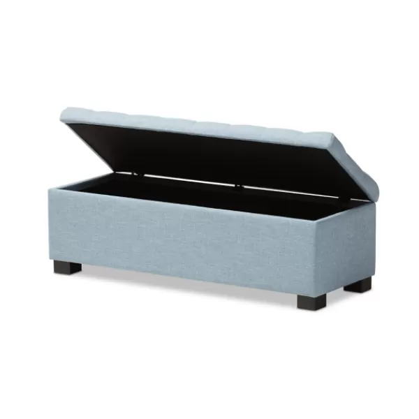 Benches & Ottomans-Kirkland's Home Light Grid Tufted Upholstered Ottoman Blue