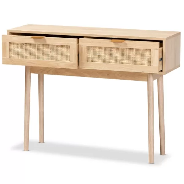 Console Tables-Kirkland's Home Light Oak Rat And Wood Console Table Tan