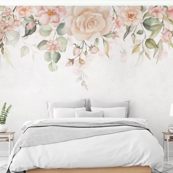 Wall Murals & Wall Decals-Kirkland's Home Light Pink Garden Peel And Stick Wall Mural Pink/White