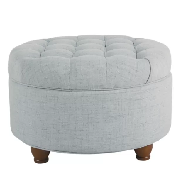 Benches & Ottomans-Kirkland's Home Light Tufted Round Storage Ottoman Blue