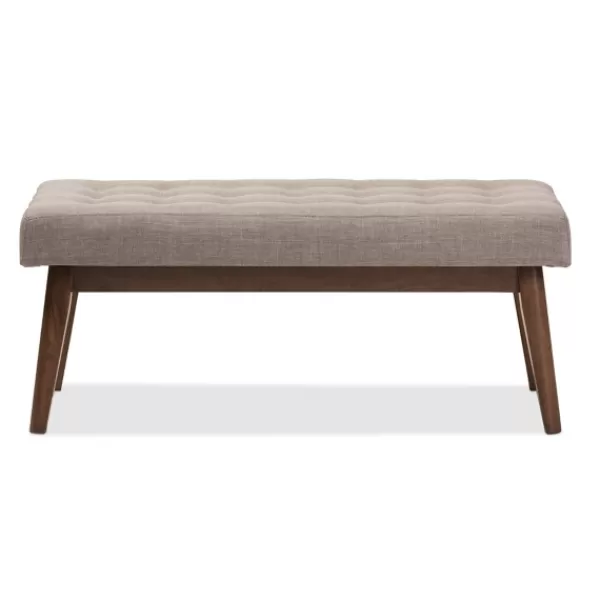 Benches & Ottomans-Kirkland's Home Light Tufted Walnut Wood Bench Gray