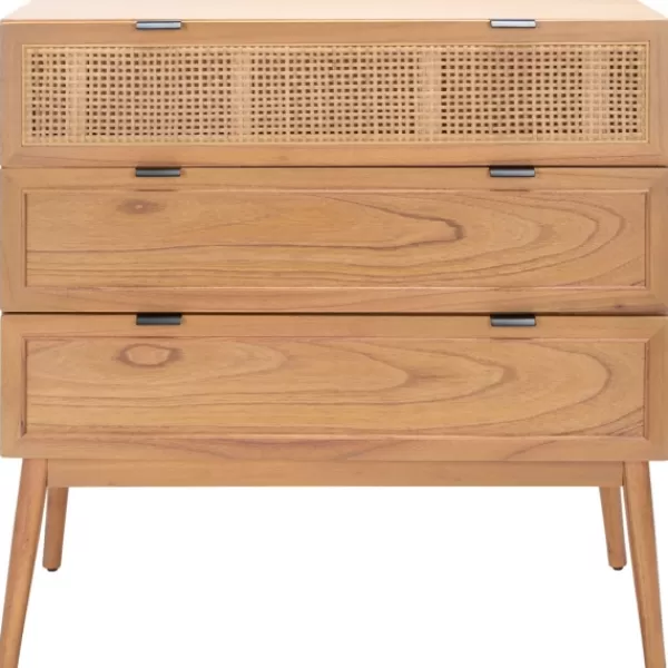 Dressers & Chests-Kirkland's Home Light Wood And Cane 3-Drawer Chest Brown