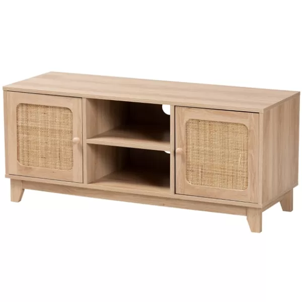 Tv Stands & Media Consoles-Kirkland's Home Light Wood And Cane Accent Tv Stand Brown