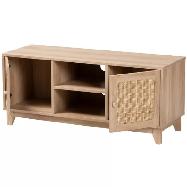 Tv Stands & Media Consoles-Kirkland's Home Light Wood And Cane Accent Tv Stand Brown