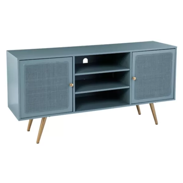 Tv Stands & Media Consoles-Kirkland's Home Light Wood And Cane Media Cabinet Blue