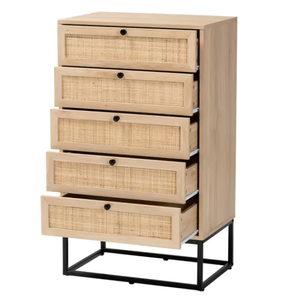 Dressers & Chests-Kirkland's Home Light Wood And Rat 5-Drawer Chest Tan