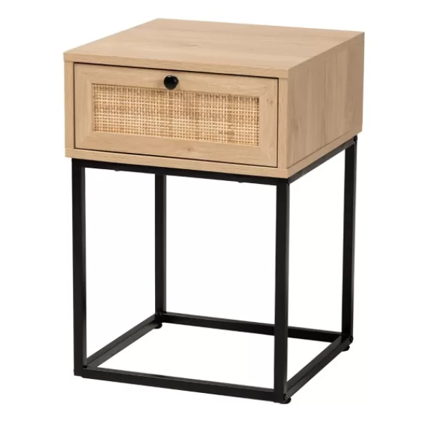 Nightstands-Kirkland's Home Light Wood And Rat Square Nights D Tan