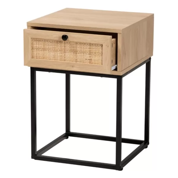 Nightstands-Kirkland's Home Light Wood And Rat Square Nights D Tan