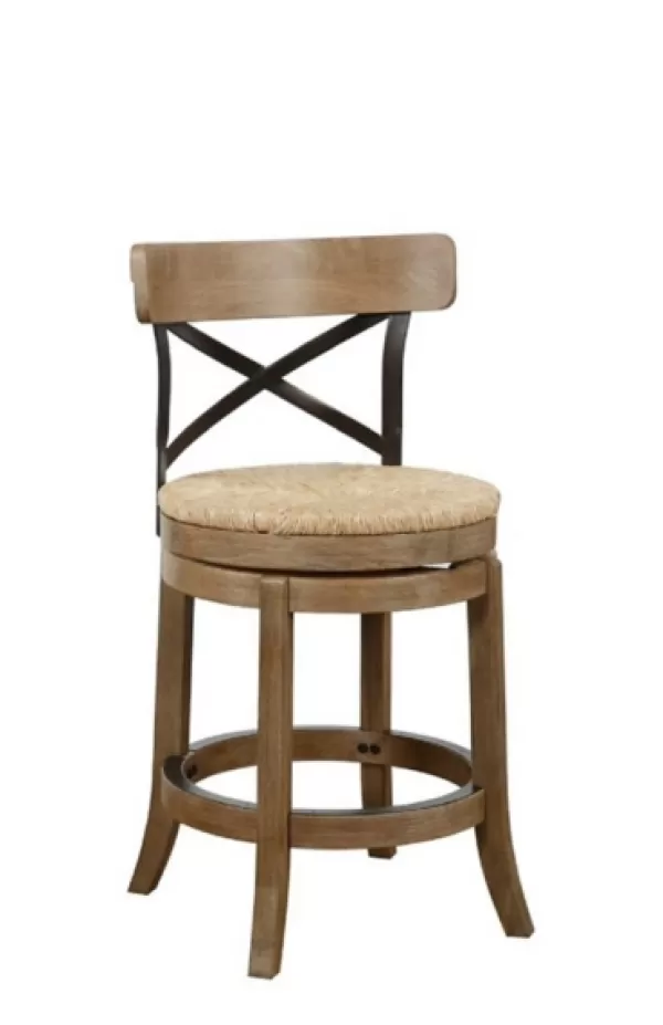 Bar Stools & Counter Height Stools-Kirkland's Home Light Wood And Seagrass Swivel Counter Stool Brown