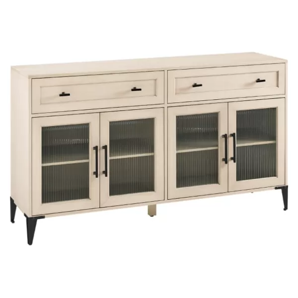 Cabinets & Sideboards-Kirkland's Home Light Wood Fluted Glass Doors Sideboard Tan