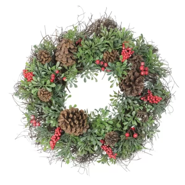 Wreaths-Kirkland's Home Lightly Frosted Cedar And Red Berry Wreath Green/Red/Brown