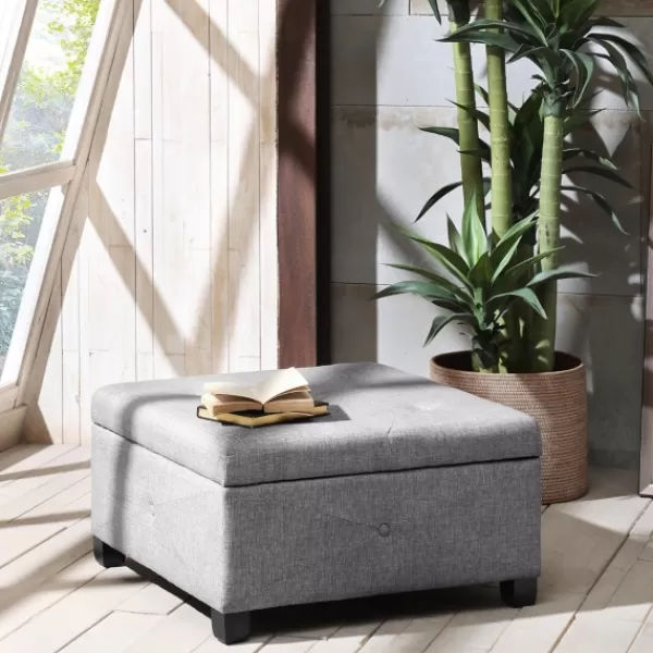 Benches & Ottomans-Kirkland's Home Lila Tufted Charcoal Storage Ottoman Gray