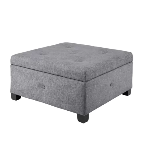 Benches & Ottomans-Kirkland's Home Lila Tufted Charcoal Storage Ottoman Gray