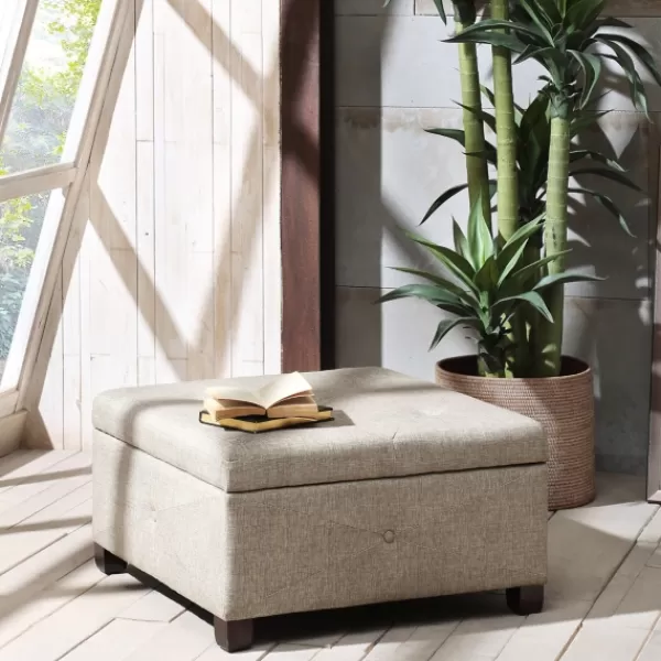 Benches & Ottomans-Kirkland's Home Lila Tufted Sand Storage Ottoman Tan