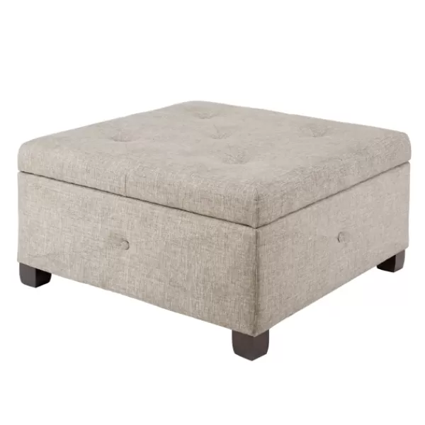 Benches & Ottomans-Kirkland's Home Lila Tufted Sand Storage Ottoman Tan