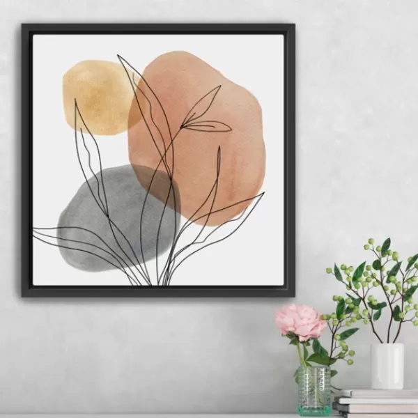 Framed Art-Kirkland's Home Linear Leaf Trio Framed Canvas Art Print White/Gray/Orange