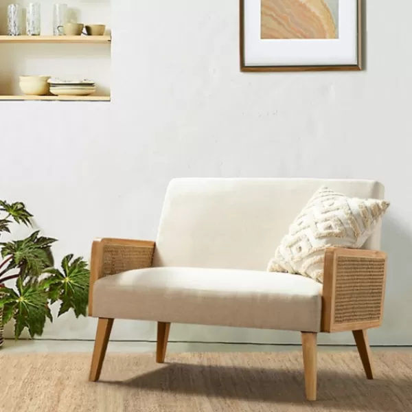 Sofas & Loveseats-Kirkland's Home Linen And Rattan Loveseat Ivory