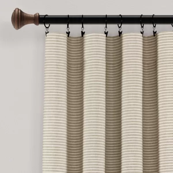 Curtains & Drapes-Kirkland's Home Linen Button And Stripe Curtain Panel Set, 84 In. Tan/White