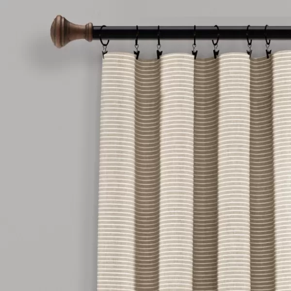 Curtains & Drapes-Kirkland's Home Linen Button And Stripe Curtain Panel Set, 95 In. Tan/White