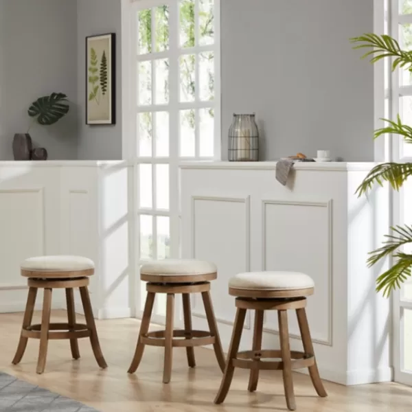 Bar Stools & Counter Height Stools-Kirkland's Home Linen Driftwood Finish Swivel Counter Stool Tan