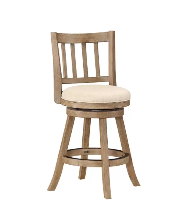 Bar Stools & Counter Height Stools-Kirkland's Home Linen Slat Back Swivel Counter Stool Ivory