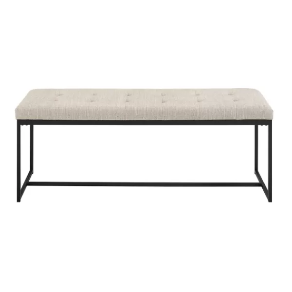 Benches & Ottomans-Kirkland's Home Linen Tufted Bench With Metal Base Tan