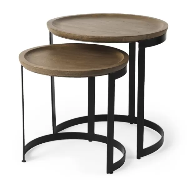 Accent & End Tables-Kirkland's Home Lipped Mango Wood Nesting Accent Tables, Set Of 2