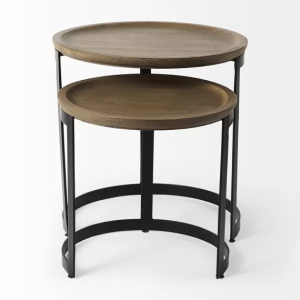 Accent & End Tables-Kirkland's Home Lipped Mango Wood Nesting Accent Tables, Set Of 2