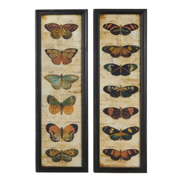 Framed Art-Kirkland's Home Literary Butterflies Framed Art Prints, Set Of 2 Brown/Yellow